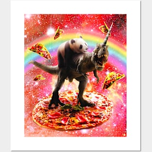 Panda Riding Unicorn Dinosaur on Pizza Posters and Art